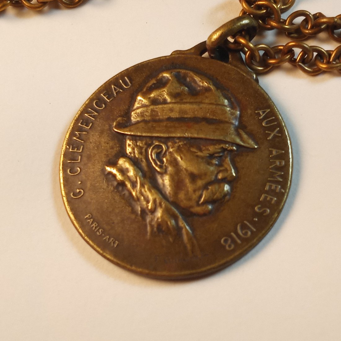 Fine Antique French WWI Medallion Fob Necklace Clemenceau (1 of 4)