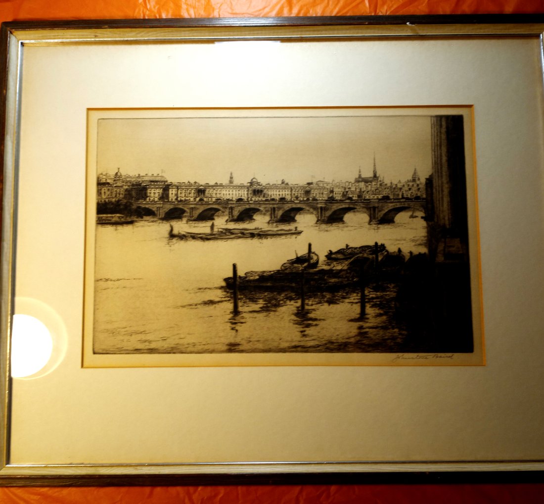 Scottish / British Copper Plate Antique Etching Johnstone Baird Waterloo Bridge (1 of 5)
