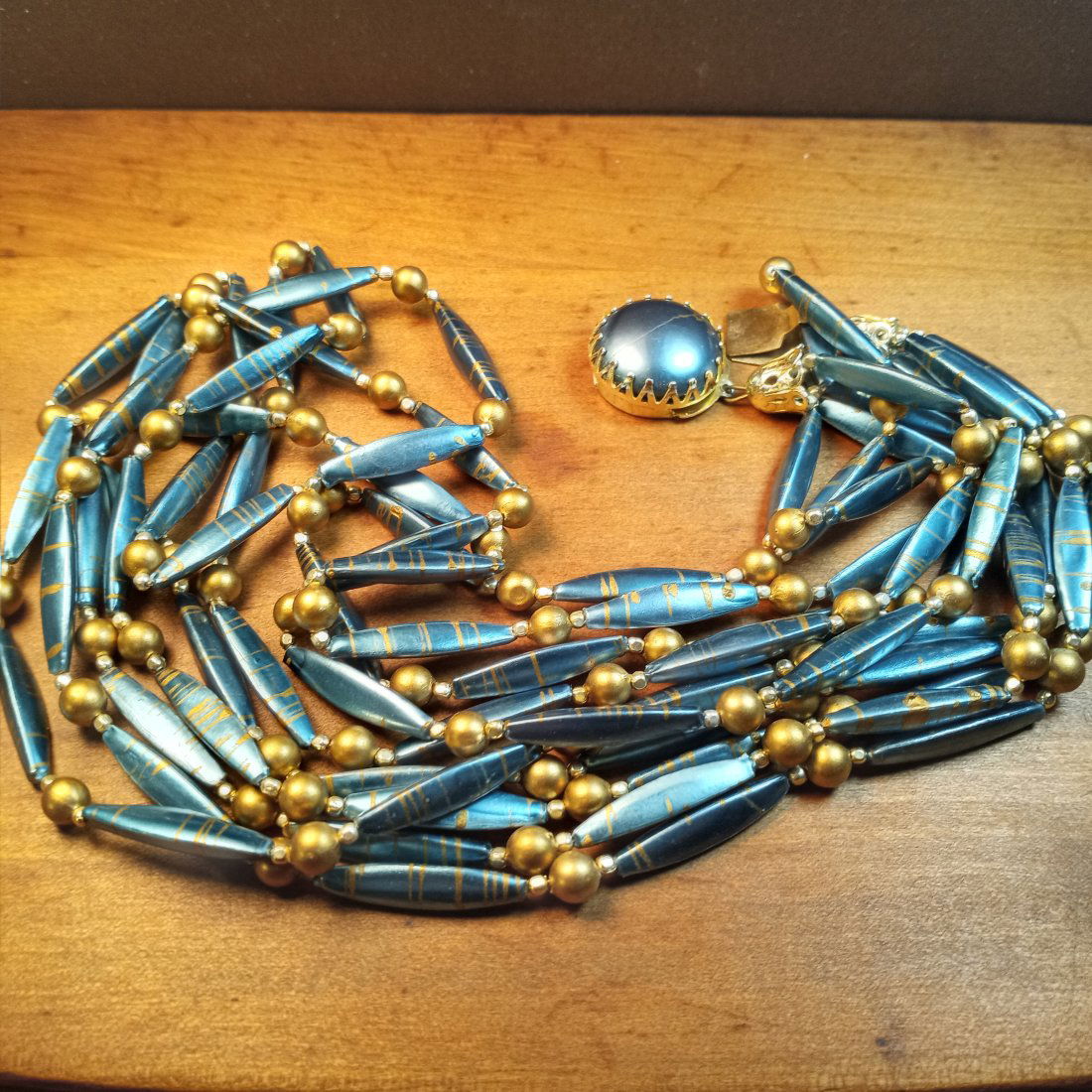 Vintage Colorful Metallic Blue Multi Strand Chinese Necklace Hong Kong (1 of 3)