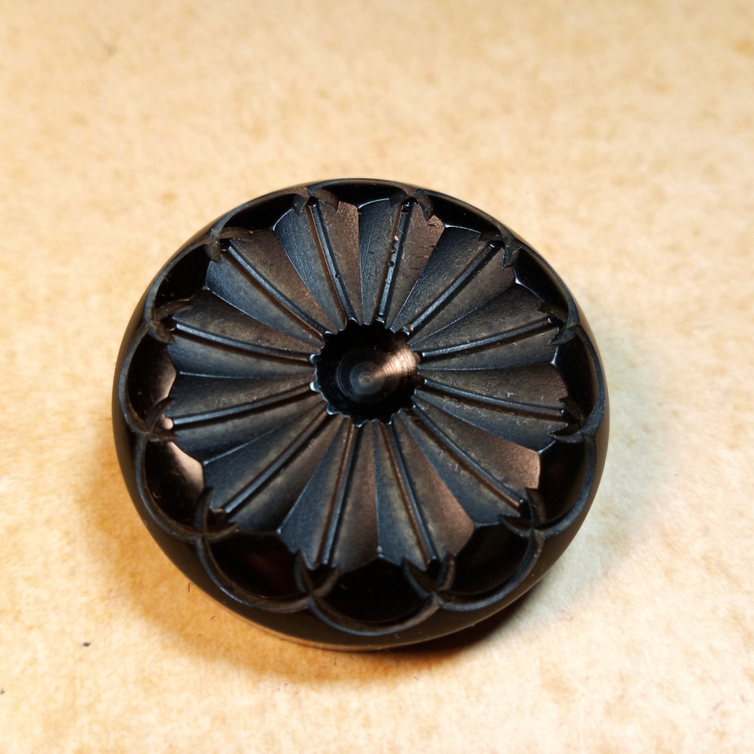 Large Jet Stone Art Deco Era Mourning Button: Circa 1925. 1 1/2 inch.