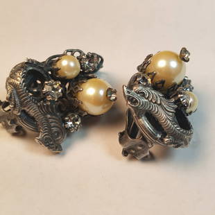 Fine Vintage Clip Earrings Dragons: Part of a lot of estate jewelry, much of it Bohemian work.