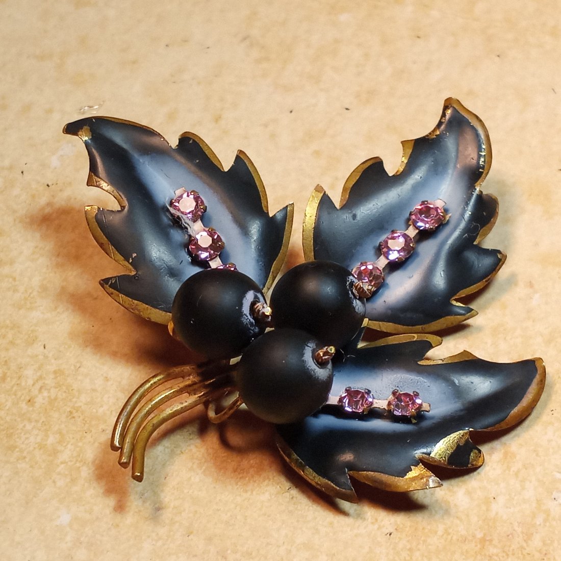 Interesting Vintage Enameled Brooch Austria Black Currant Berries: Marked 'Made in Austria.