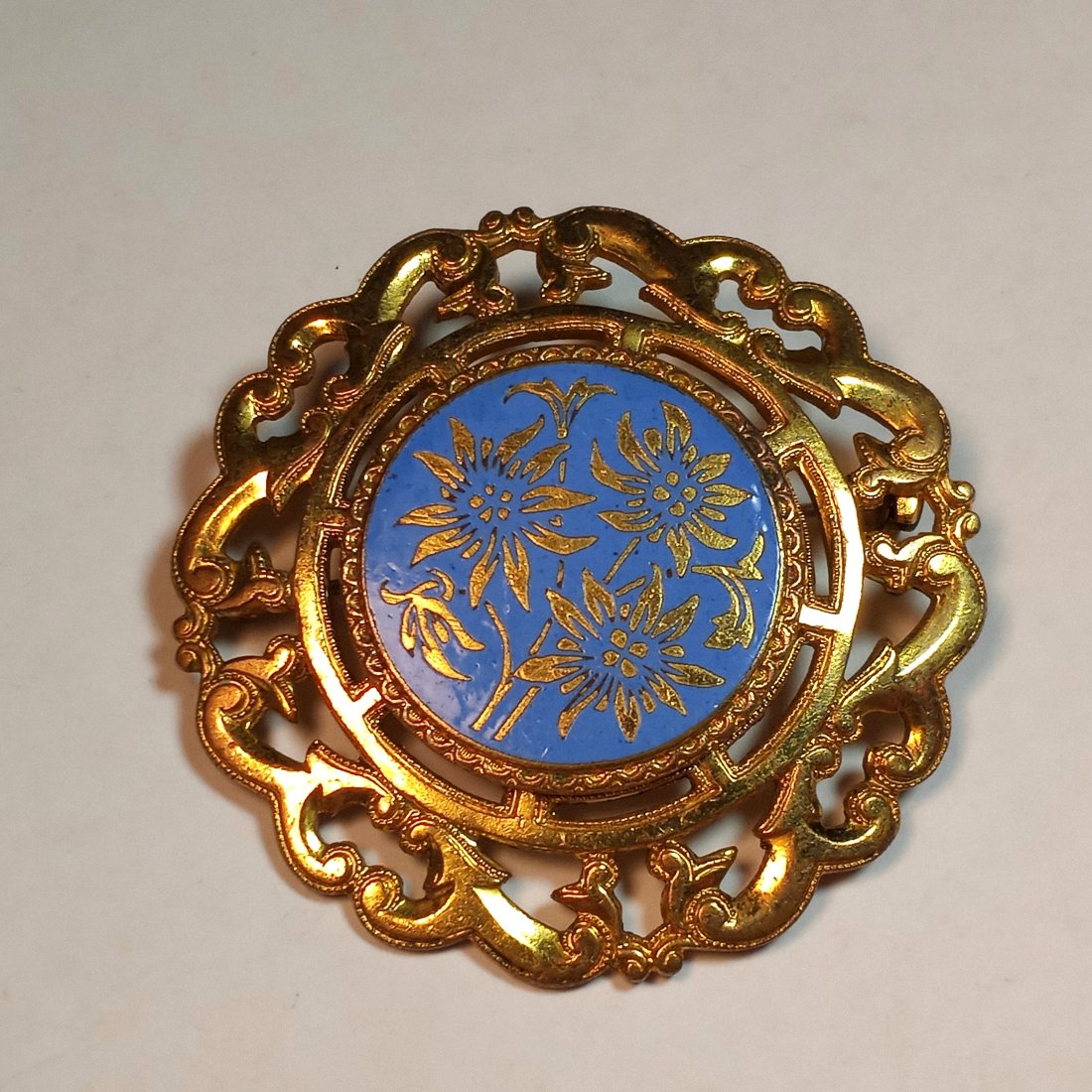 Gorgeous Antique Damascene or Toledo Ware Brooch: Probably Spanish. Fine work.