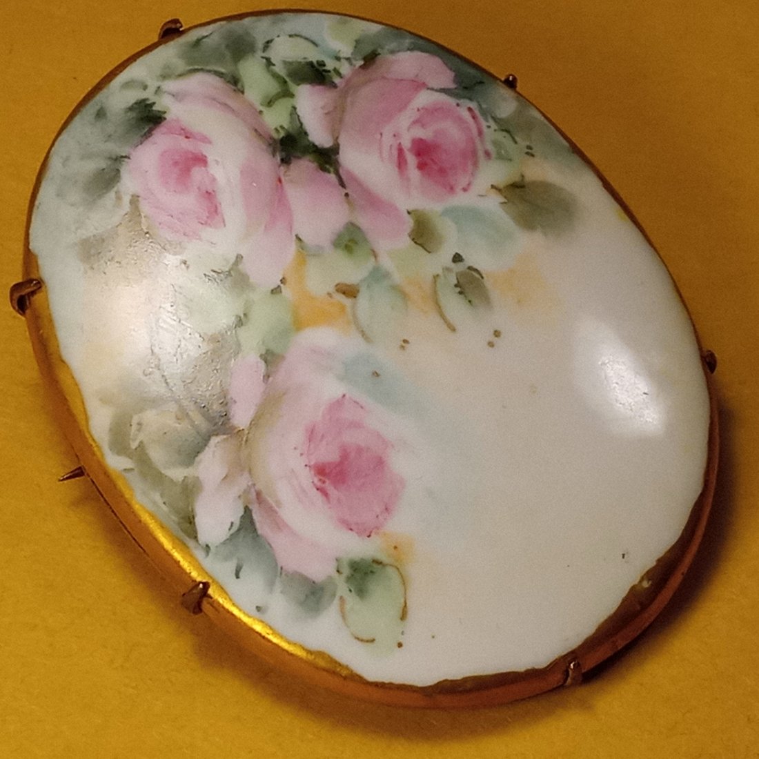 Large Vintage Painted Porcelain Brooch (1 of 4)