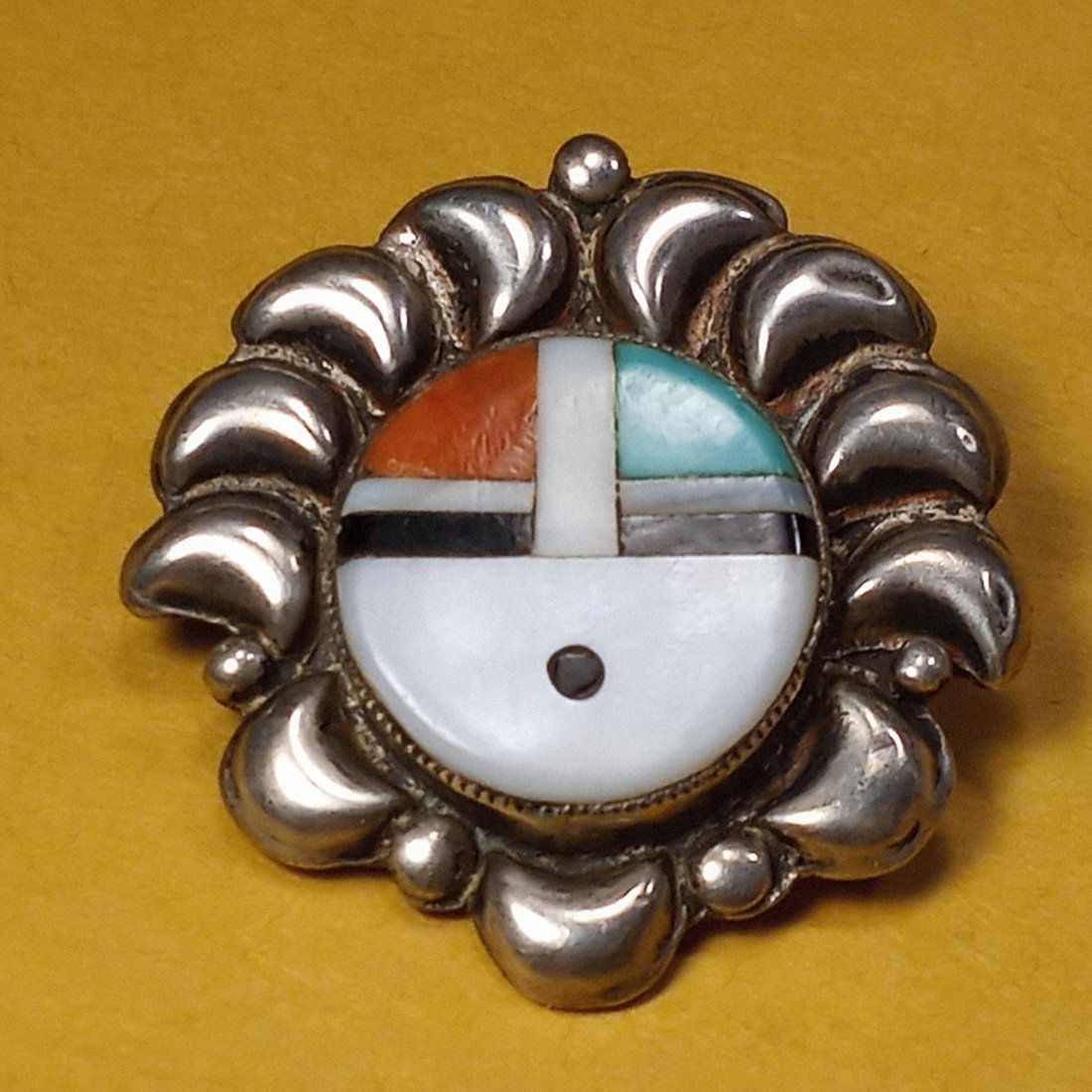 Silver & Inlaid Stone Vintage Zuni Pin (1 of 2)