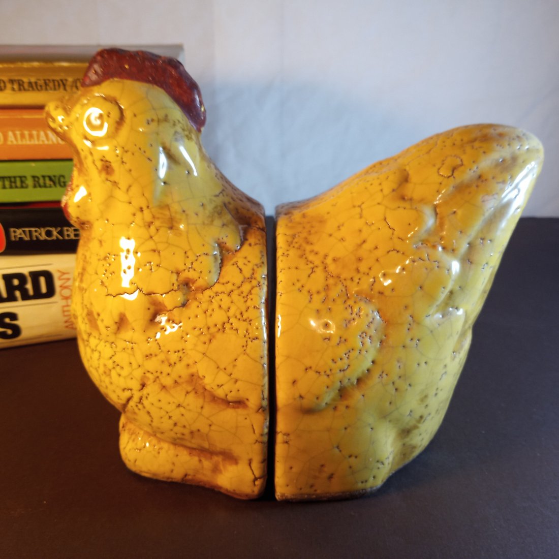 Antique Yellow Glazed Pottery Chicken Bookends (1 of 6)