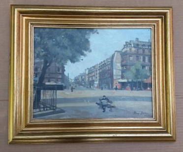 French Rene Durey Oil Painting: Rene Durey original oil on canvas, C.1935(France, b.1890 d.1959) Excellent cond.16"x 19"with gold frame (slight chips far left edge) Artist auction sales to: $4920