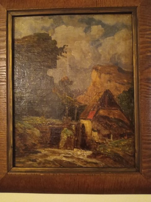 Antique Impressionist Oil Painting Mill: Appears to be a miner's/sleuce mill, western or mid-western. Minimal brush strokes. Impasto. 15 x 14 framed inches.