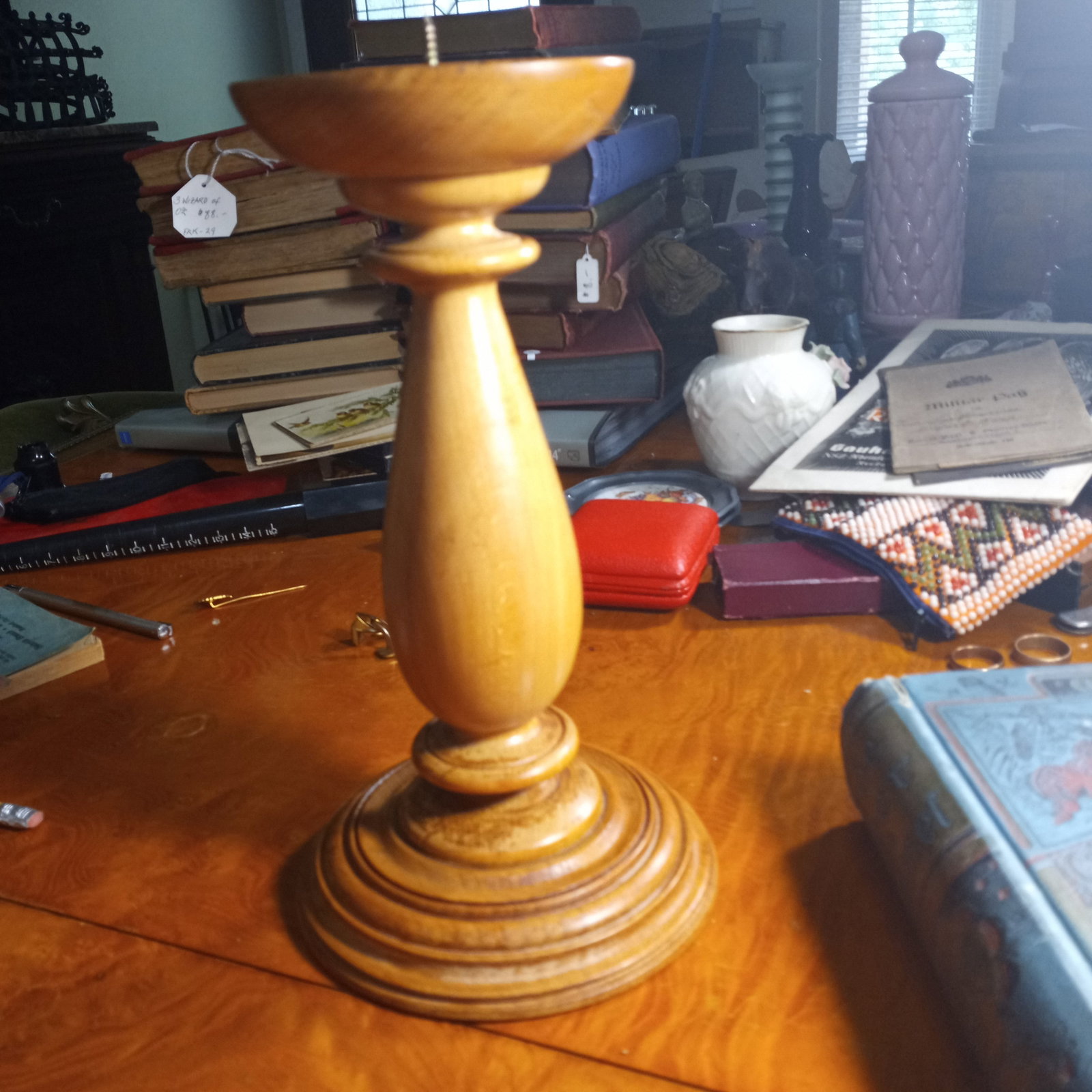 Vintage Turned Birch Candlestick Germany: Initial signed on bottom. About 10 inches at tallest.