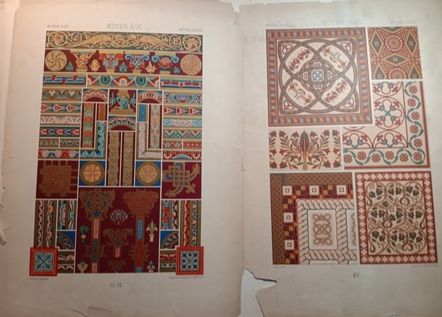 1870 Pair of French Archaic Design Prints Moyen Age 'Middle Ages' (1 of 6)