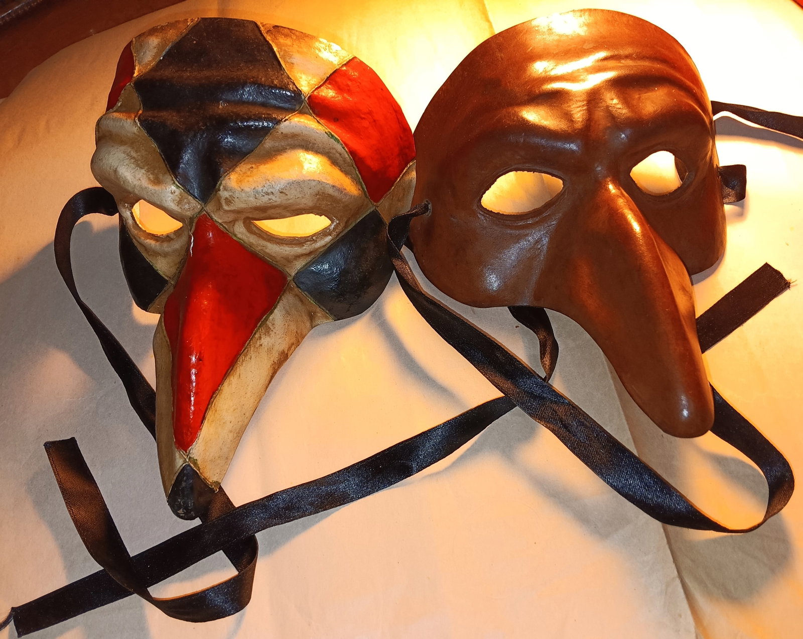 Pair Vintage Italian Leather Mephisto Masks Mardi Gras / Carnival Masquerade (1 of 3)