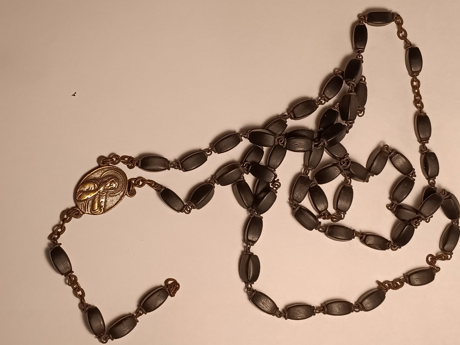 Antique Bog Oak Rosary: Ornament is marked Italy. Missing crucifix. Otherwise complete.