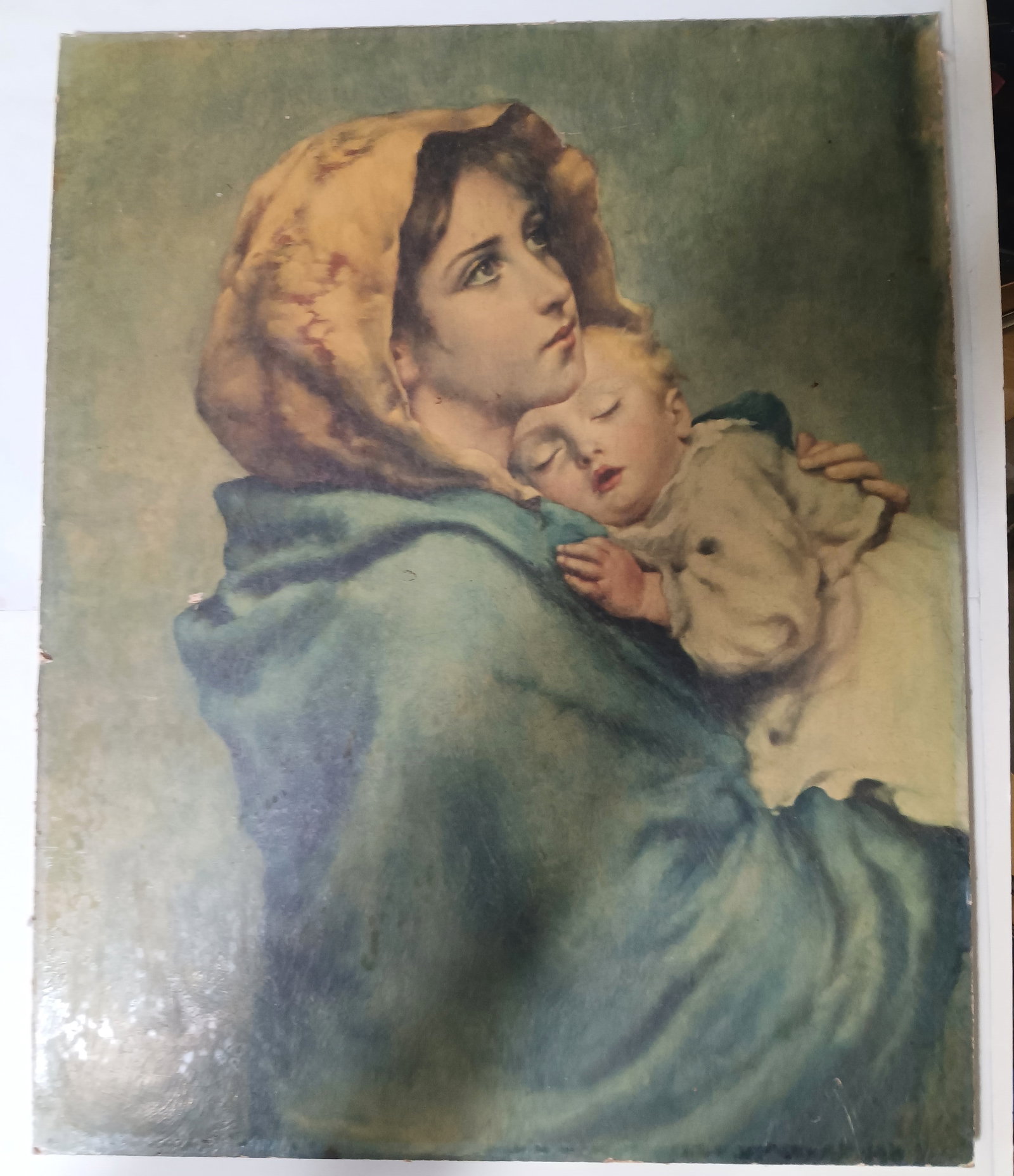 Vintage Madonna or Mother and Child Print 20 16 inches: On Masonite board. 20 x 16 inches, standard size for framing.