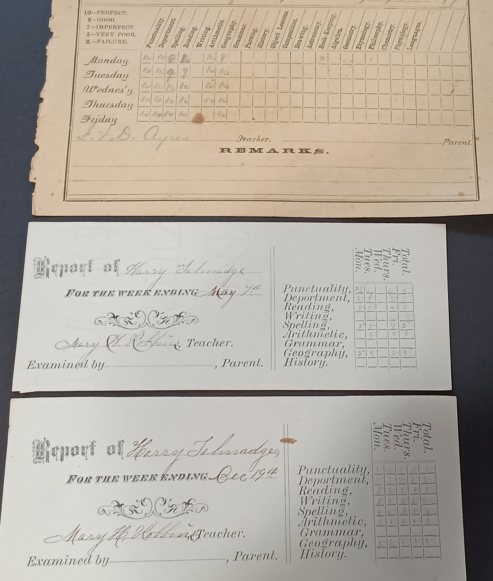 Antique Ephemera US Education Harry Talmadge's Report Cards 1877 (1 of 6)