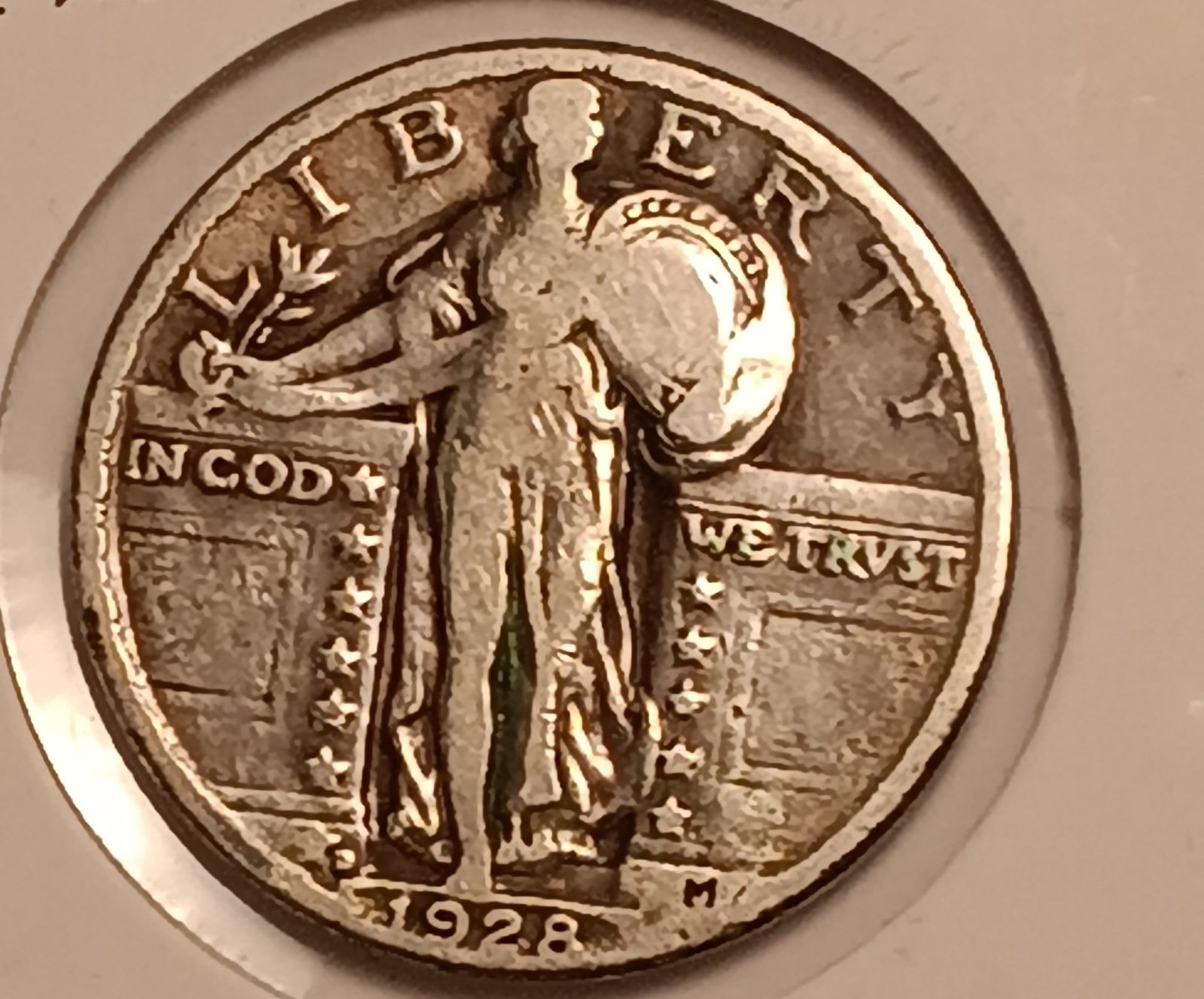 1928 D Standing Liberty Quarter Dollar: 90% silver.