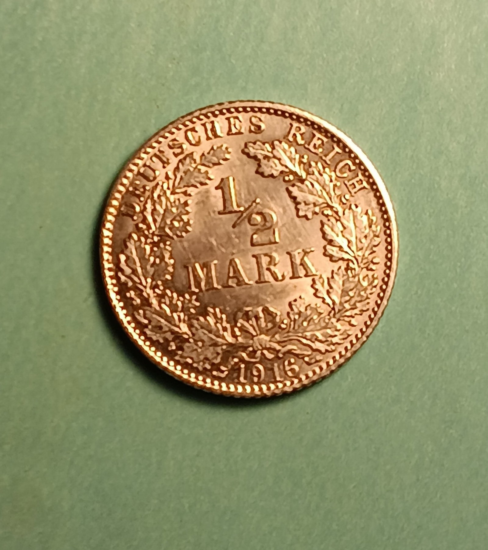 1916 German 1/2 Mark Silver Coin Scarce Mint Mark 'D' Karlsruhe (1 of 2)
