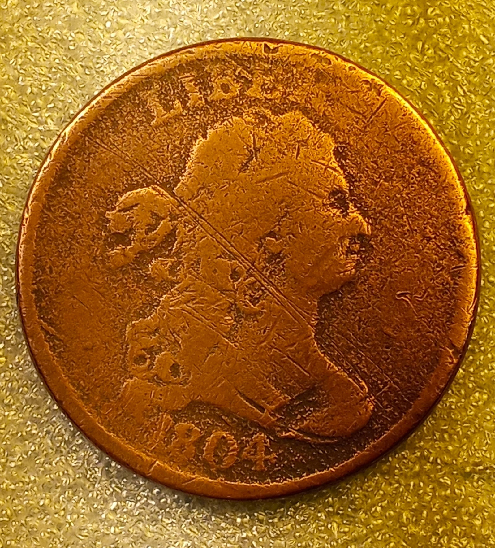 Rare 1804 American Draped Bust Liberty Half Cent: Ungraded. Crosslet 4, no stems.