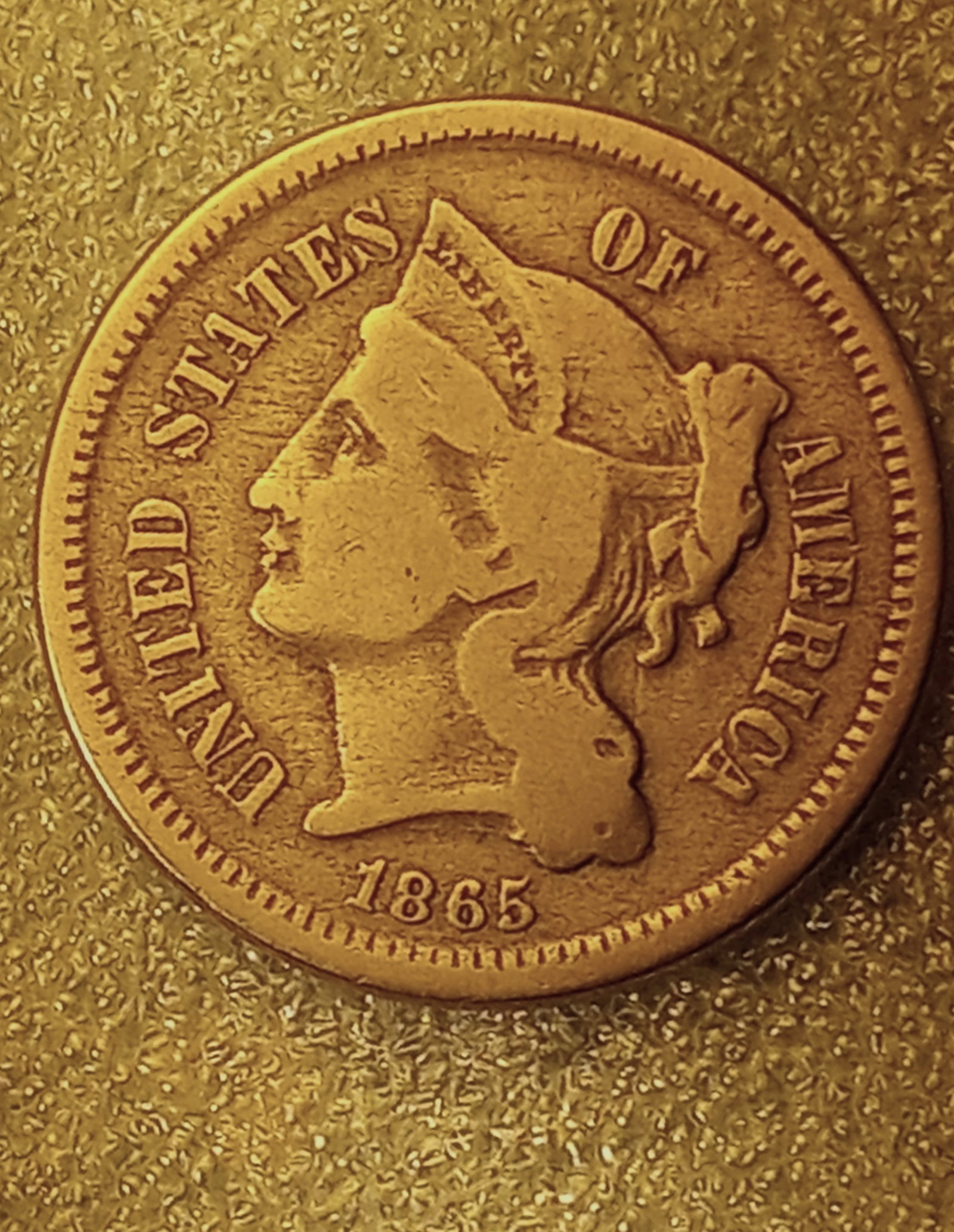 1865 Three Cent Nickel: Copper nickel alloy coin. Ungraded.