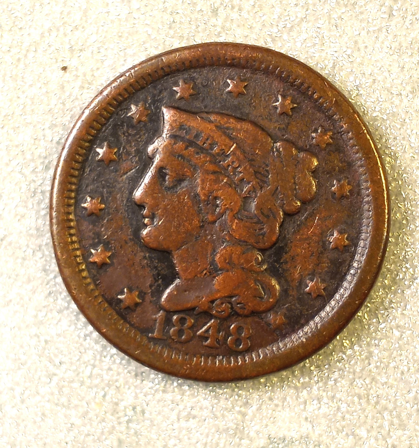 1848 American Braided Hair Series Penny / Cent Large Date Variety (1 of 2)