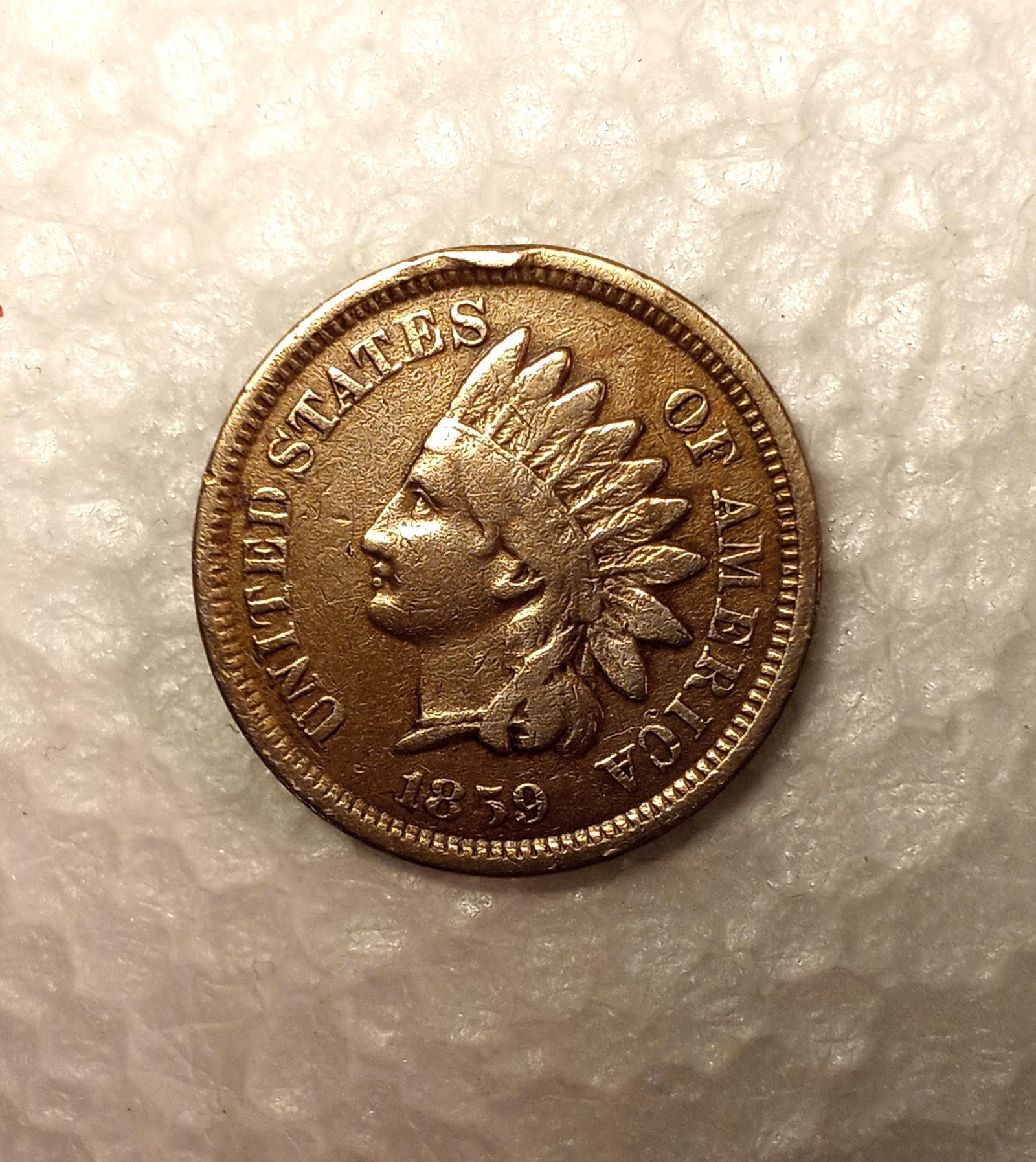 American 1859 Indian Chieftan Head Copper Penny: Ungraded condition.