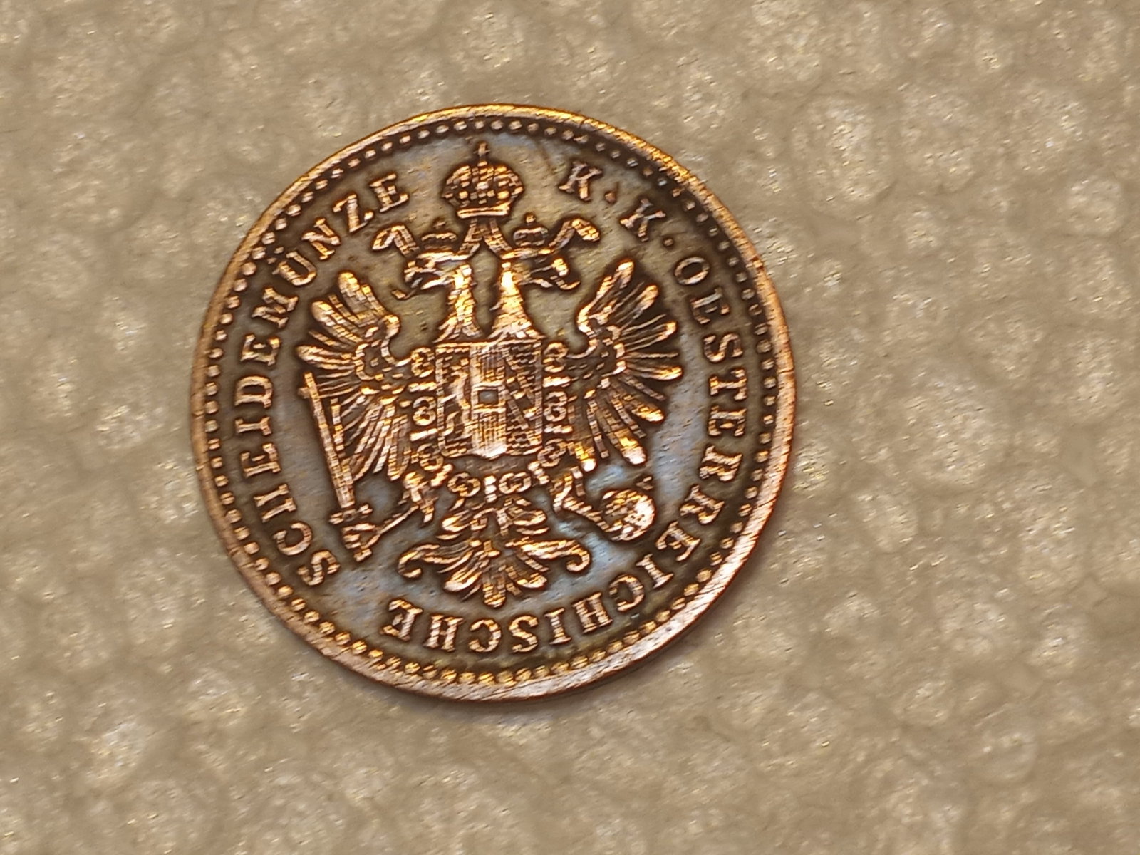 1861 Austrian One Cent Coin Scheidemuenze: Fractional coin. Copper.