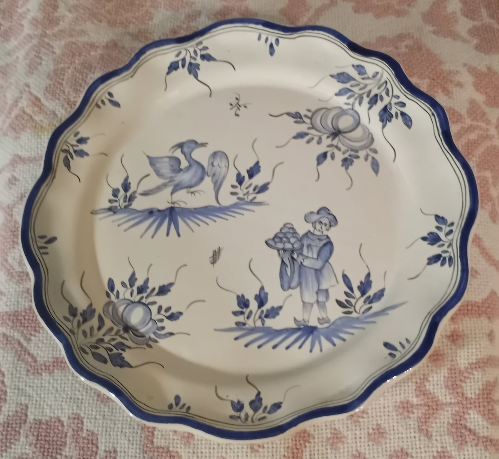 Fine French Quimper Bone China Blue Plate: No issues or repairs. Initial signed.