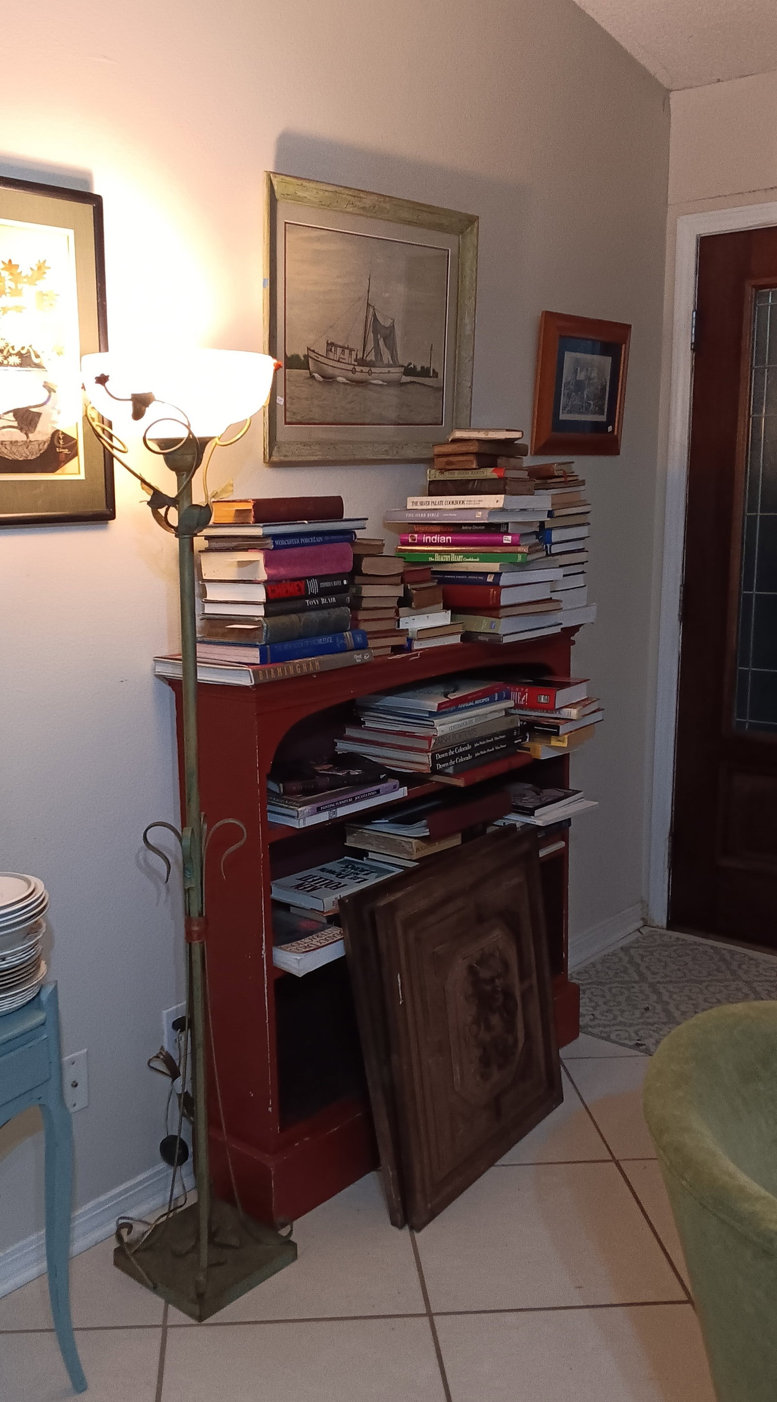 Vintage Cute Red Bookcase: Super sturdy. Maybe 1940's/50's built.