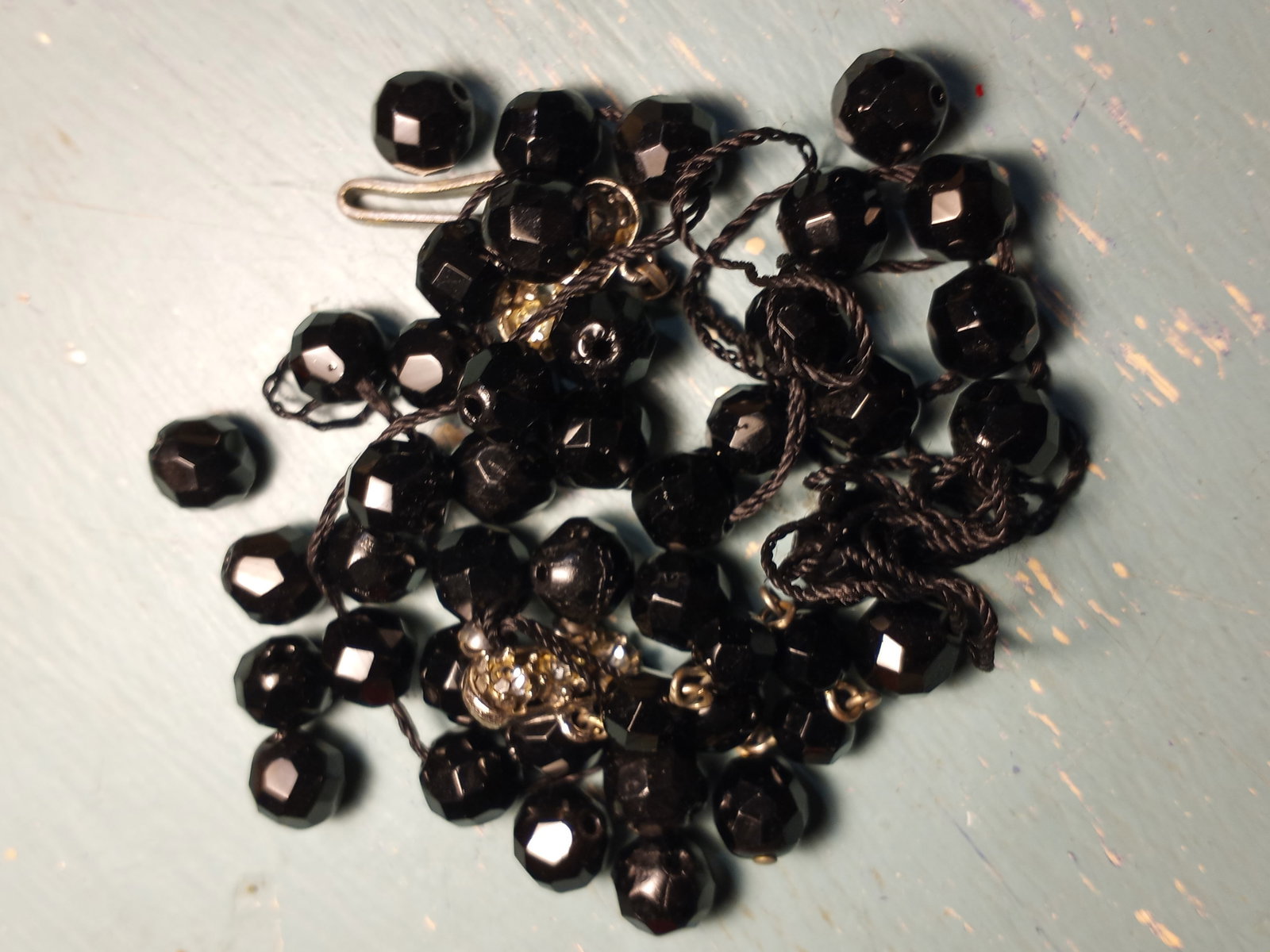 Lot of Jet Stone and a Good Clasp for Repurpose: Not glass, stone (lignite).
