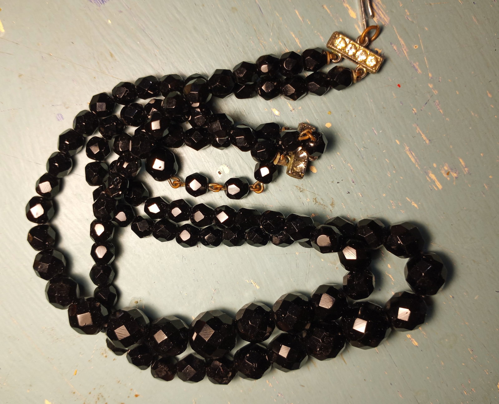Vintage Black French Double Strand Glass Necklace (1 of 2)