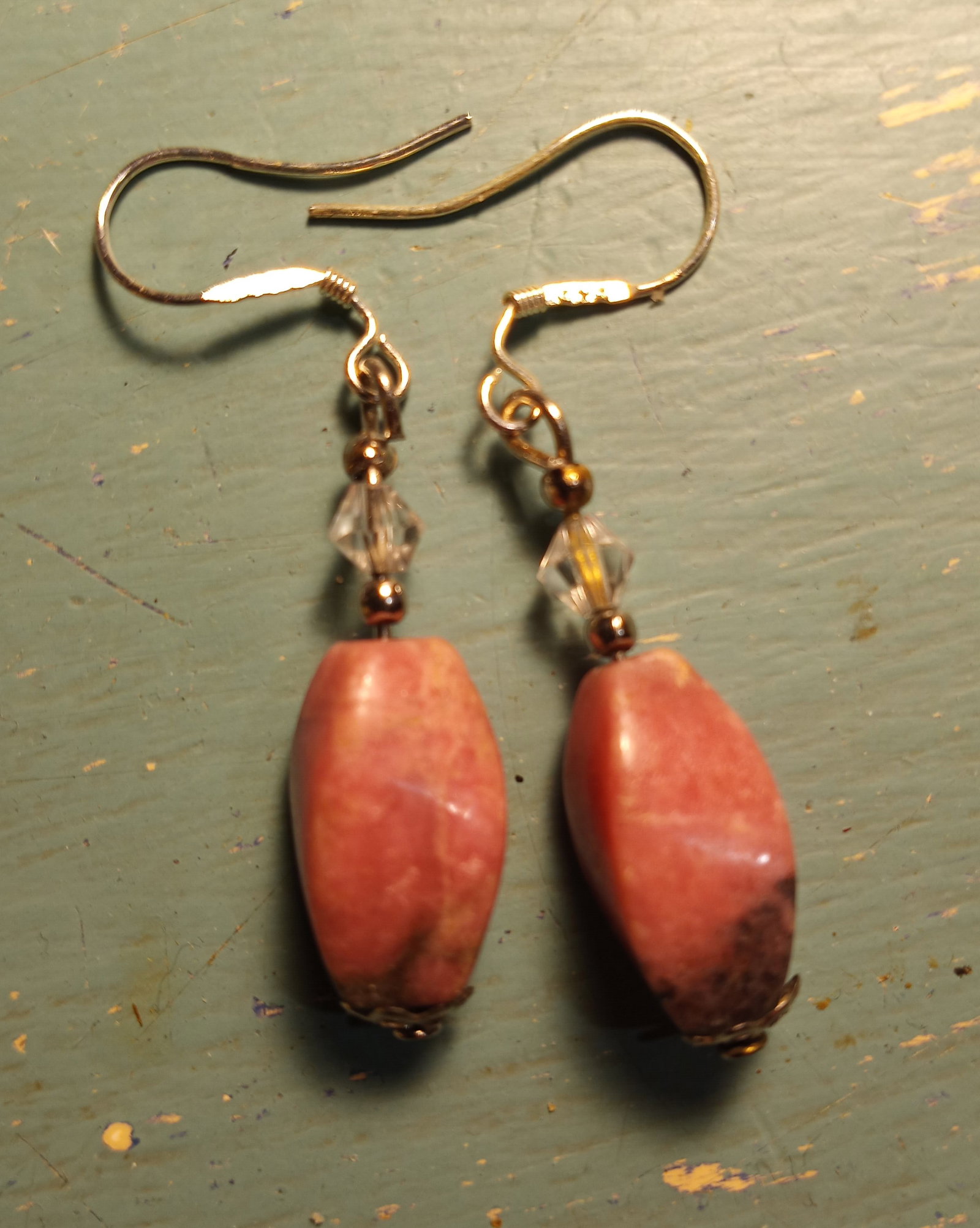 Vintage Pair Rhodochrosite Earrings Sterling Silver Hooks (1 of 4)