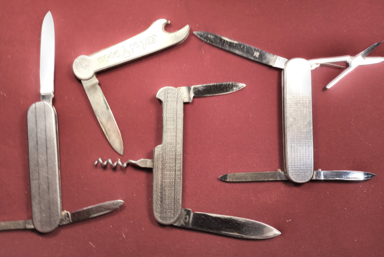 Four Vintage Germany Precision Stainless Steel Folding Pocket Knives: All tight and true. Could use a little cleaning.