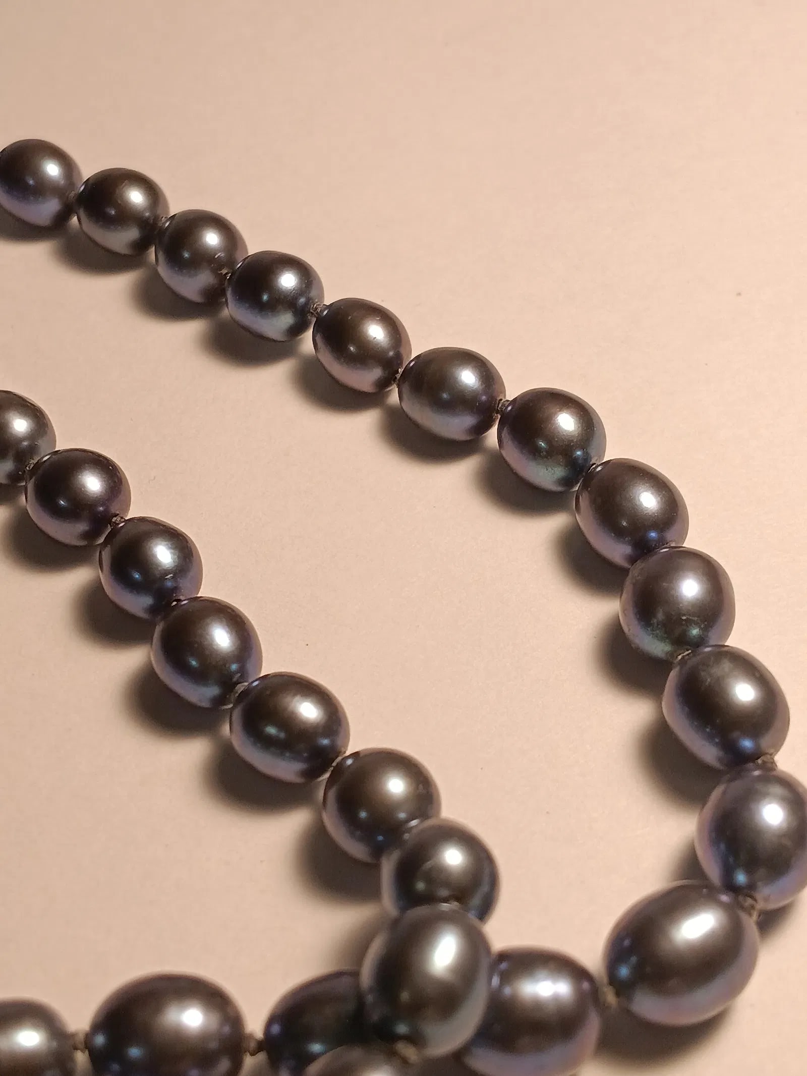 Hand-Knotted Double Strand Aubergine Pearl Necklace 14 Karat Gold Clasp (1 of 10)