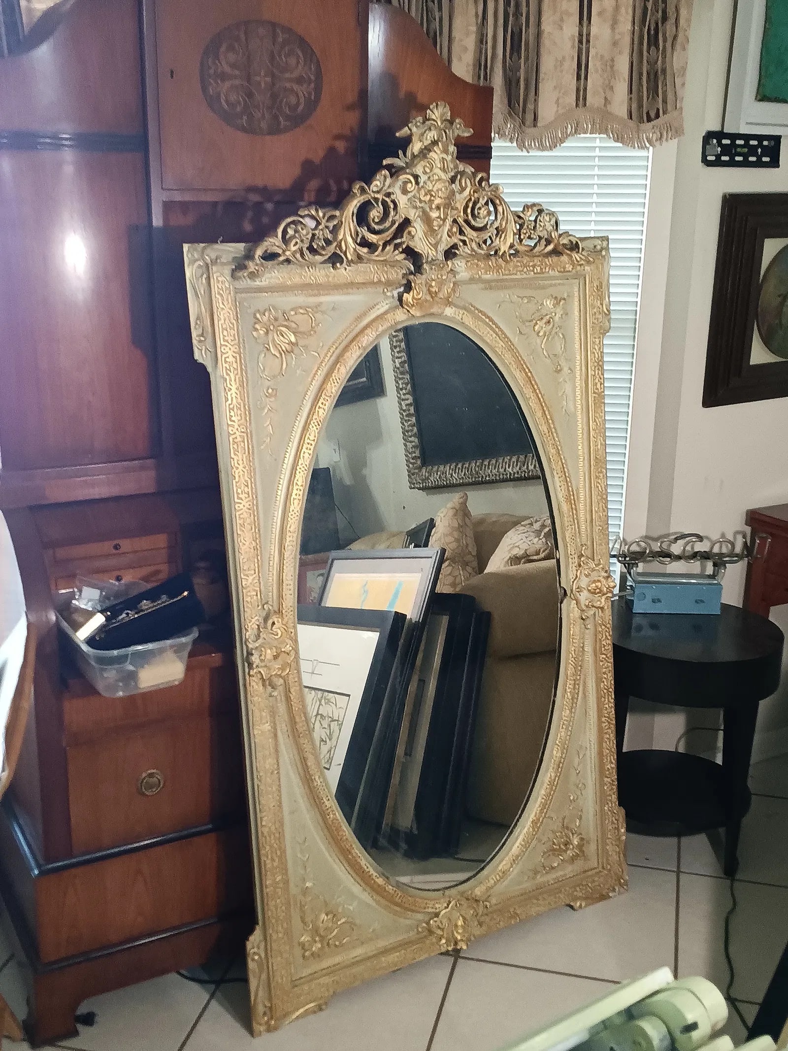 Large Antique Painted French Directoire Mantle or Wall Mirror (1 of 7)