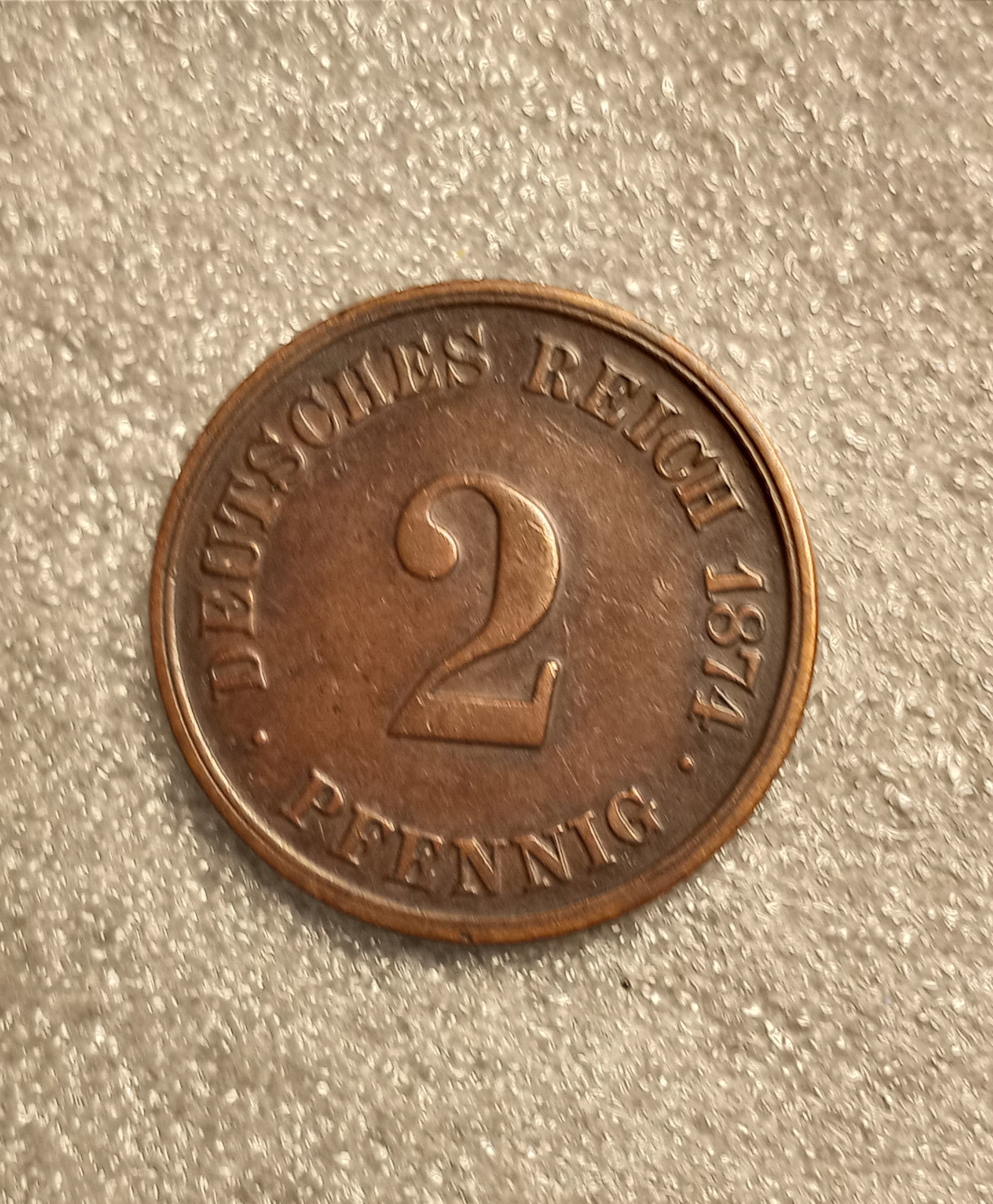 Germany 1874 Imperial Coin 2 Pfennig: Copper coin. CC mint mark (Frankfurt)