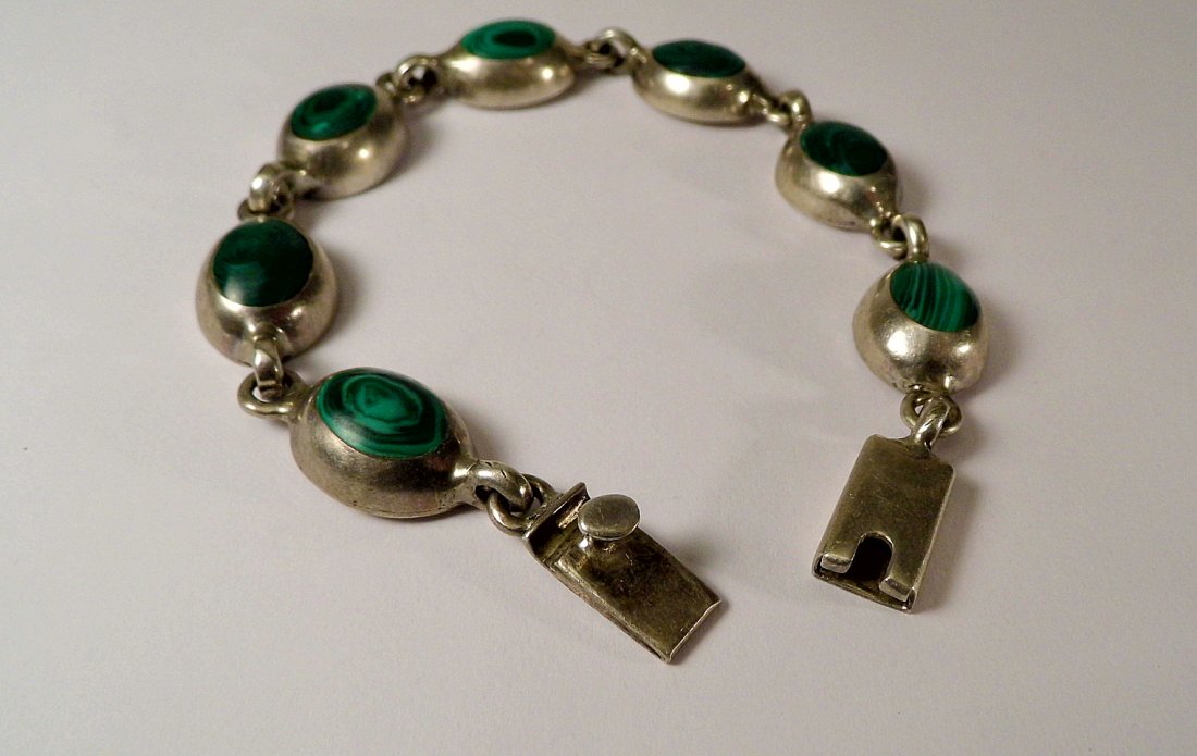 Vintage Mexican Sterling Silver & Malachite Bracelet