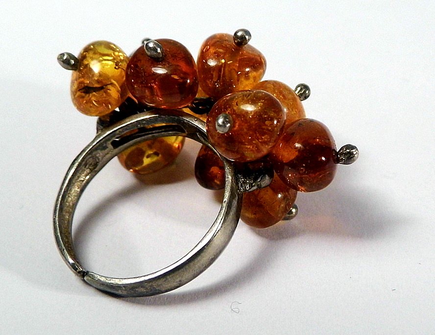 Vintage Sterling Silver & Amber Cluster Ring / Toe Ring (1 of 4)