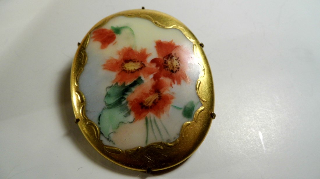 Czech Bohemian Victorian Porcelain Brooch (1 of 1)