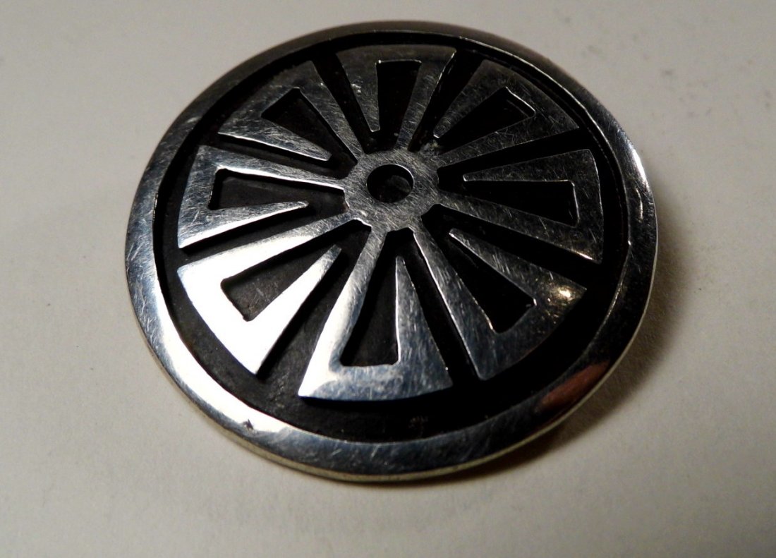 Wheel Brooch Mexican Mark Signed JB Sterling Silver (1 of 1)