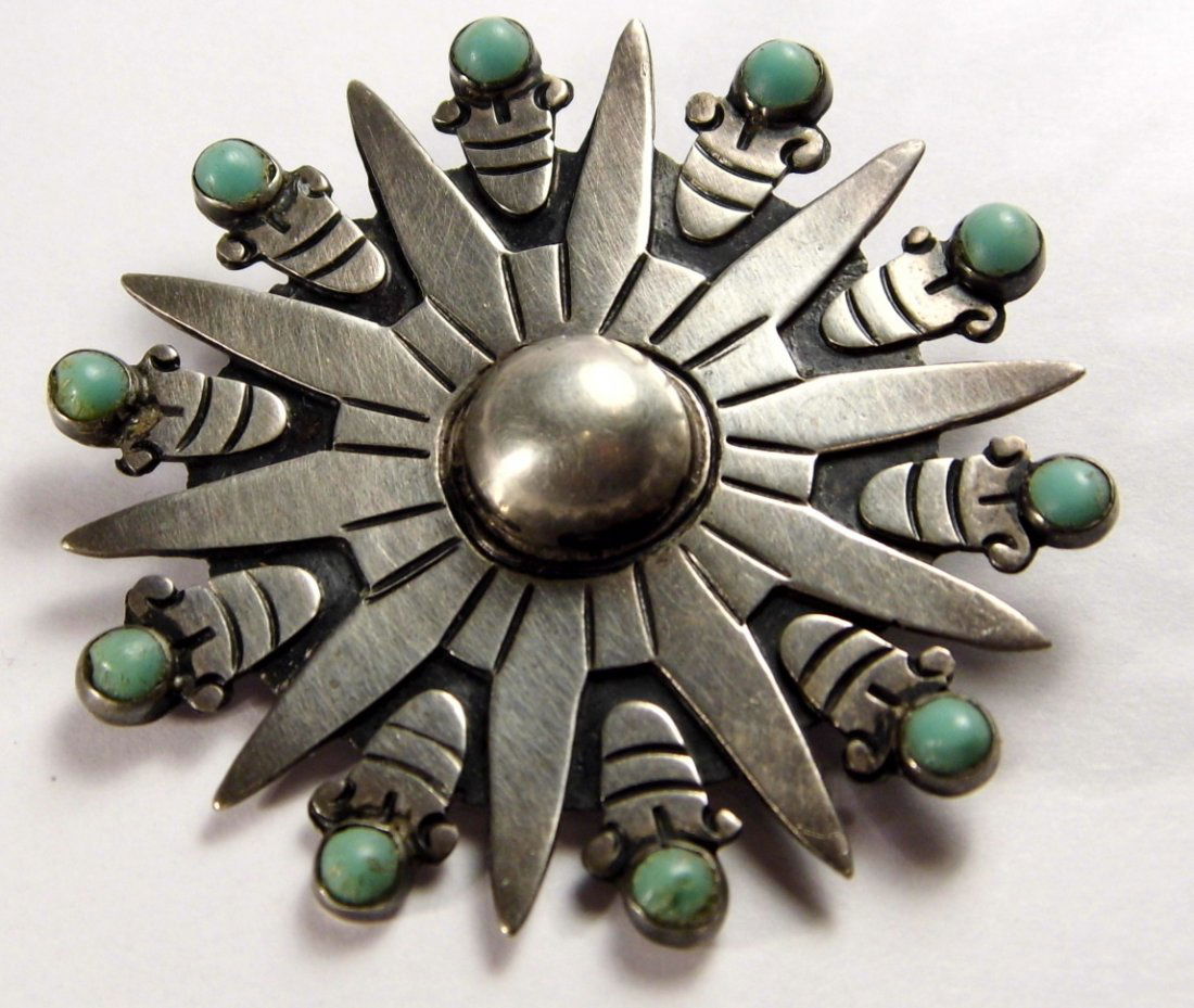 Mexican Sterling Silver Turquoise Pendant Brooch (1 of 5)