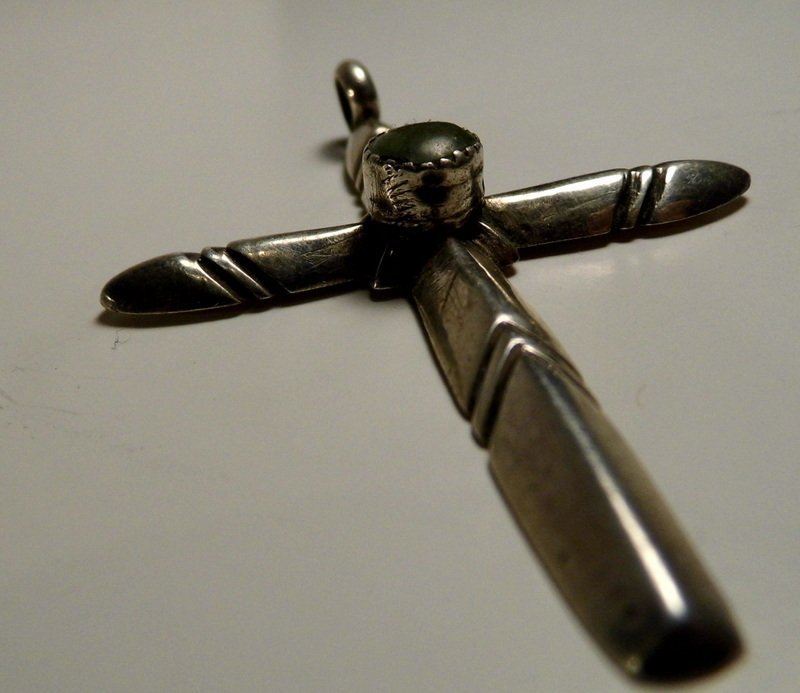 Vintage Sterling Silver Turquoise Mexican Cross Pendant (1 of 5)