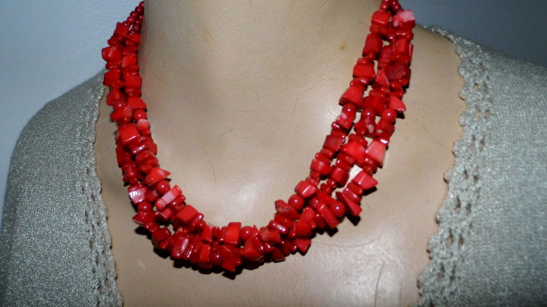 Multi-Strand Red Coral Necklace Beads (1 of 7)