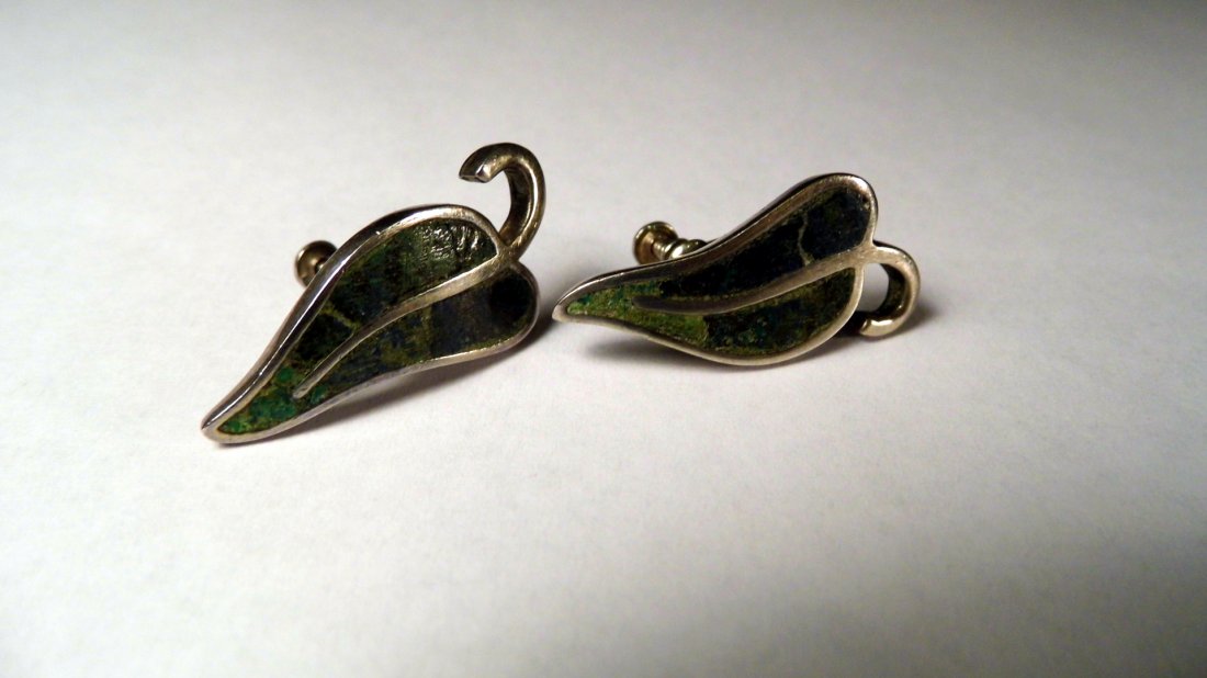Early Los Castillo Earrings Turguoise Lapis Pepper Leaf (1 of 3)