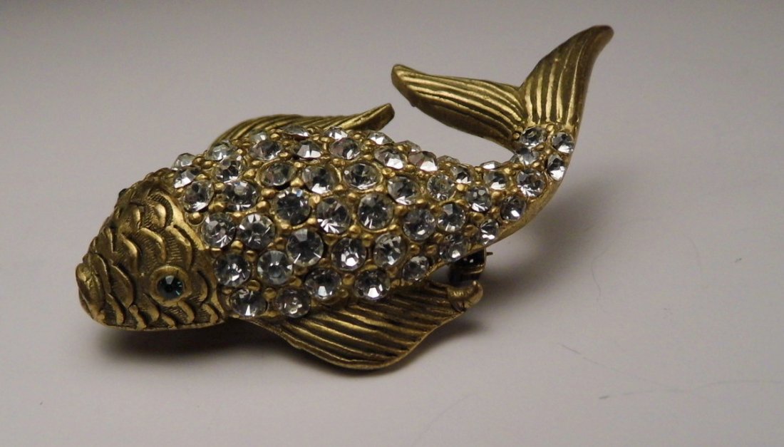 Vintage Rhinestone Designer Costume Fish Pin Carp (1 of 5)