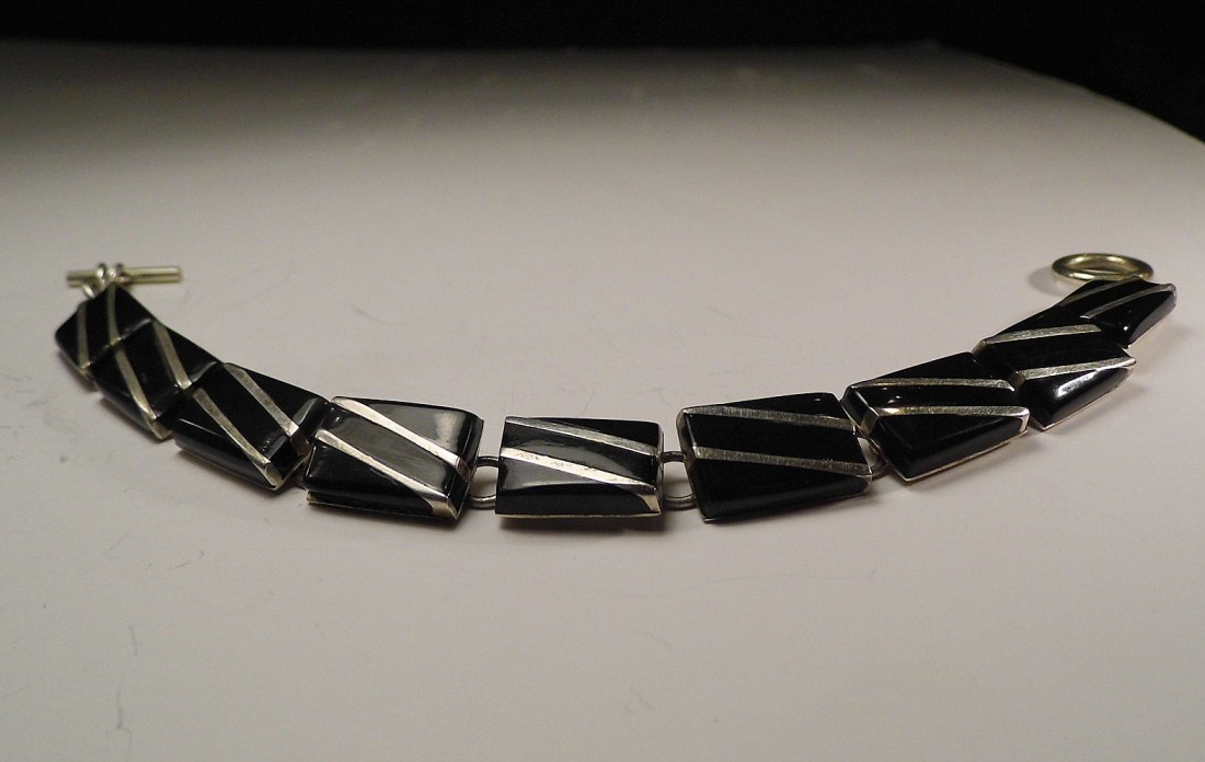 Unique Mexican Sterling Silver Onyx Inlaid Bracelet (1 of 5)