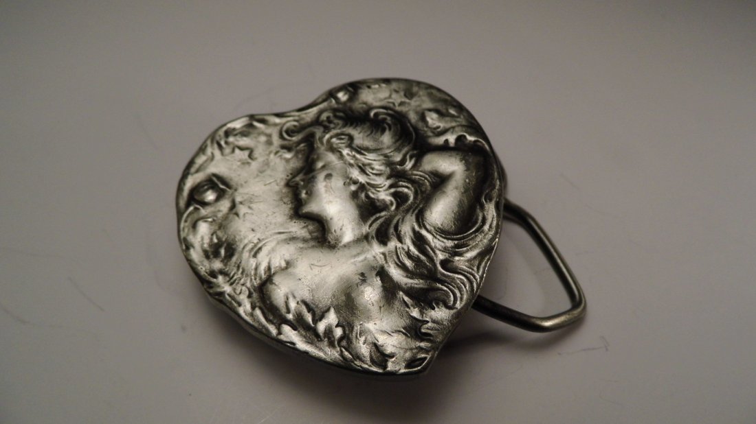 Pretty Large Ladies Pewter Belt Buckle Nouveau Art (1 of 6)