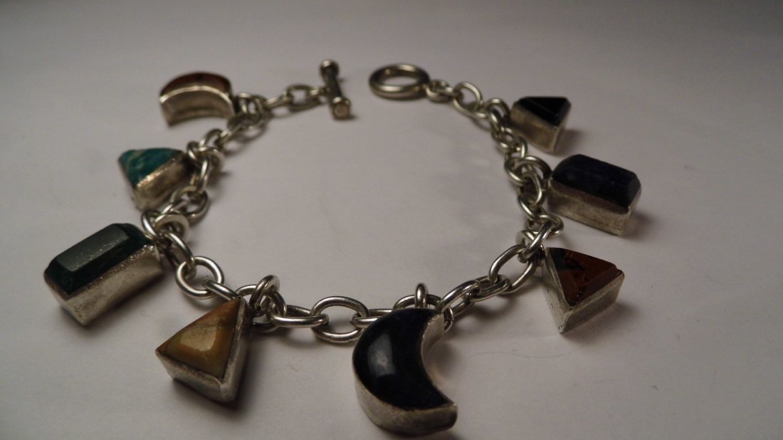 Vintage Mexican Geometric Sterling Charm Bracelet (1 of 7)