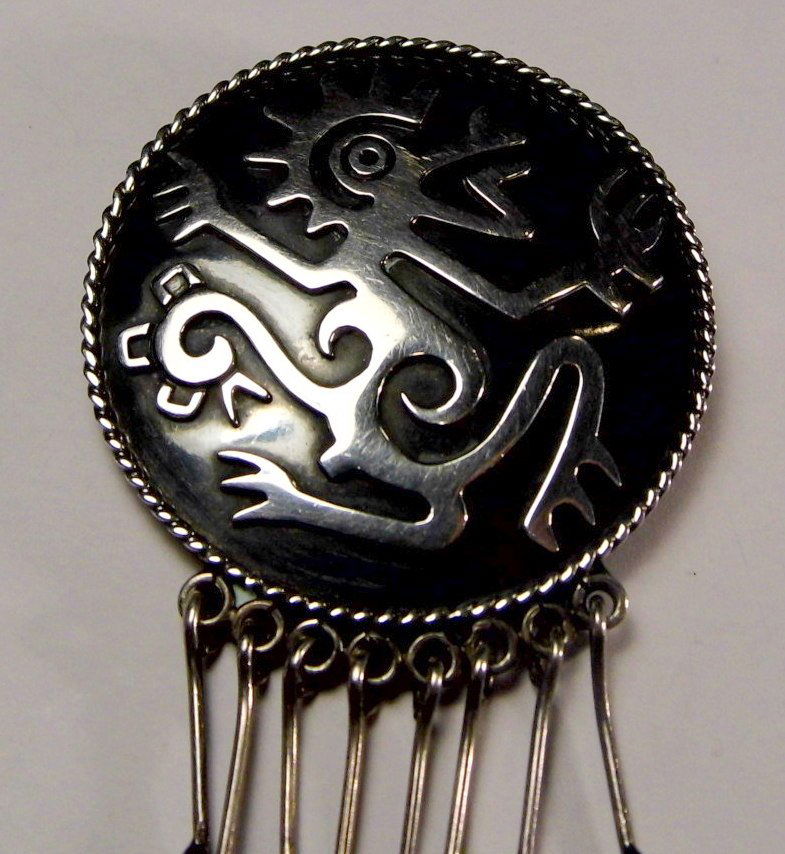 Taxco Sterling Silver Niello Pendant Brooch Kukulkan (1 of 6)
