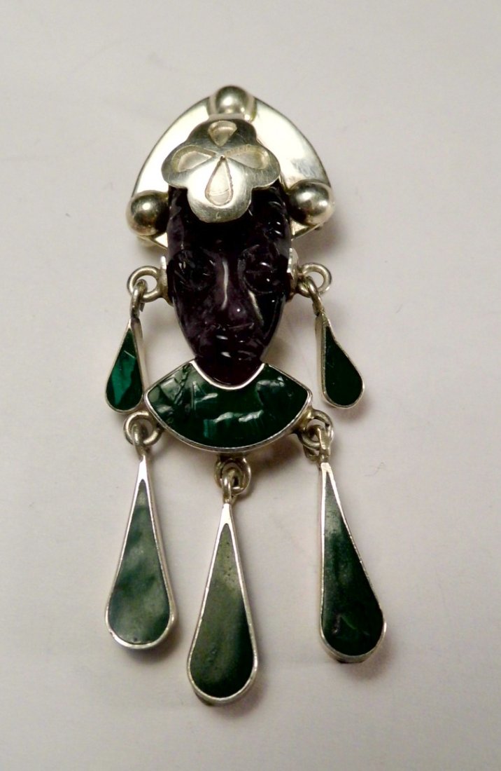 Sterling Silver Taxco Mexican Face Pendant Brooch Shama (1 of 5)