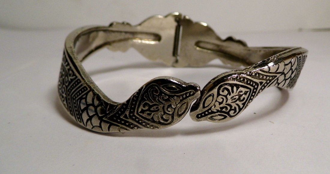 Sterling Silver Niello Cuff Bracelet Serpent (1 of 7)