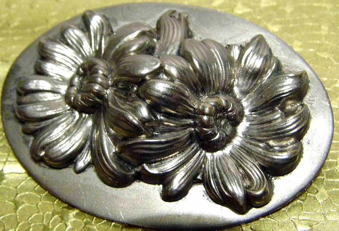 English Antique Nickel Silver Edwardian Floral Brooch: Good condition. No marks. Clasp is good.